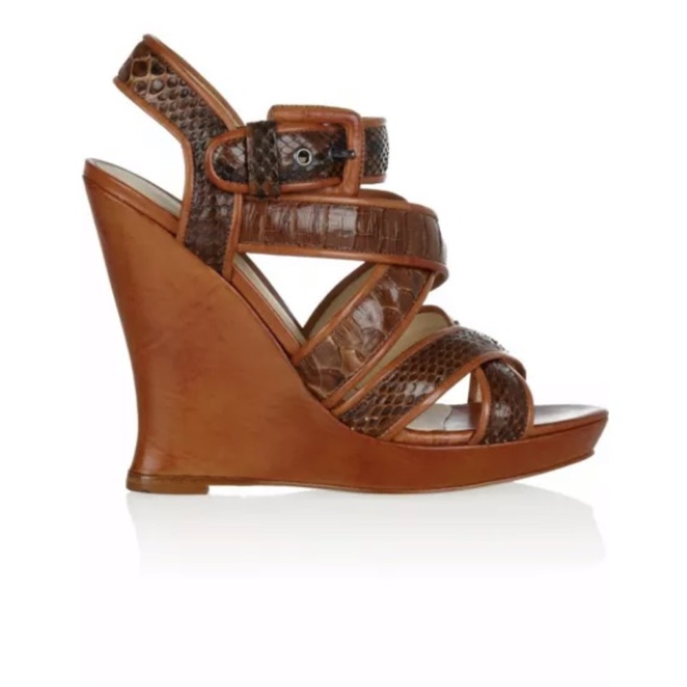 Alexandre Birman Python Leather Wedges Sandals - image 3